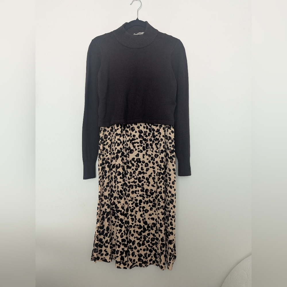 Elegant Black and Leopard Print Dress